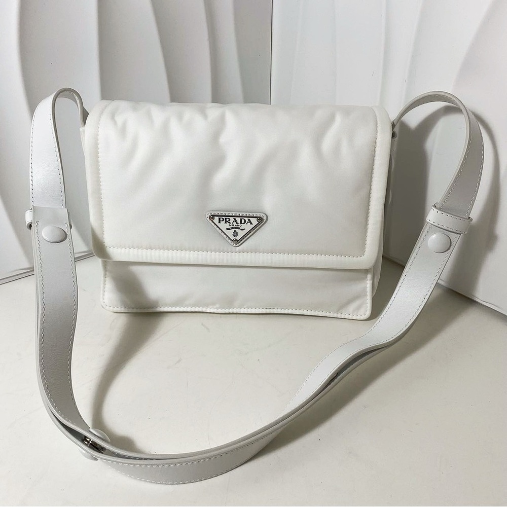 Prada Cini White Nylon and Leather Crossbody Bag